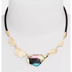 Alexis Bittar Liquid Gold & Mosaic Lucite & Leather Bib Necklace